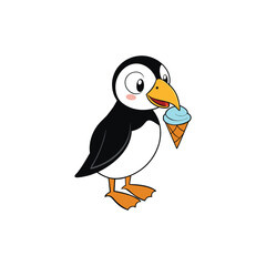 puffin with an ice cream cone on a white background 