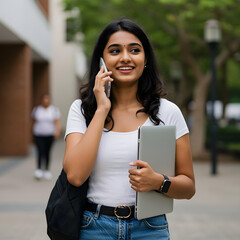 Confident Indian Female College Students with Books on Campus