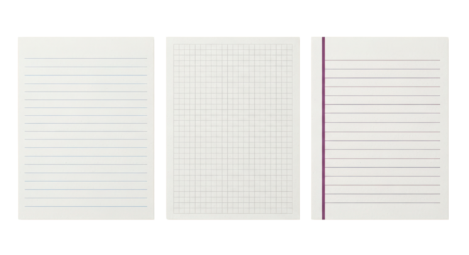 Lined and squared paper sheets, school supplies isolated PNG with Transparent Background