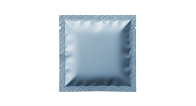 Blue foil square packaging for product or medicine isolated PNG with Transparent Background