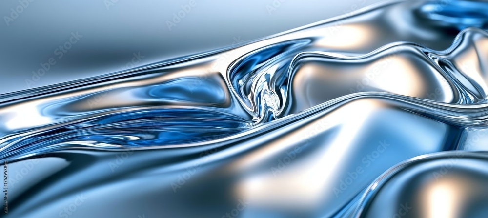 Wall mural intricate swirling silver pattern with liquid reflections and abstract chrome texture design