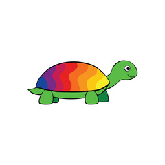 tortoise painting its hell in rainbow colours on a white background