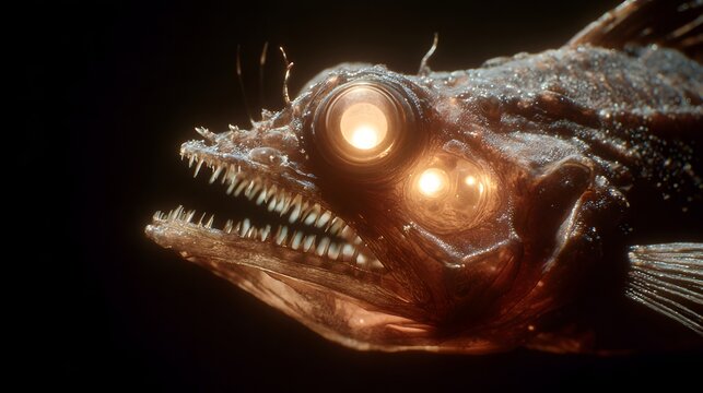 Close-Up of Fangtooth Fish in Cinematic Quality with Glowing Eyes