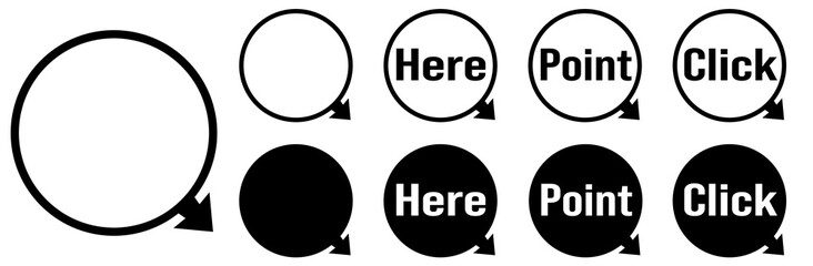 シンプルな矢印付きの円形アイコンセット。ビジネス、プレゼン資料、ウェブサイト、コミュニティデザイン、説明図用