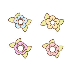 Strawberry blossom symbol. Set of 4 geometric shape. Flower bud with leaves.