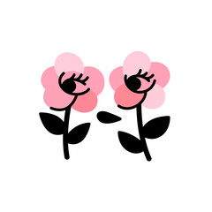 Cute cartoon face with flower elements. Funny smiling avatar, cute muzzle, sweet romantic character.
