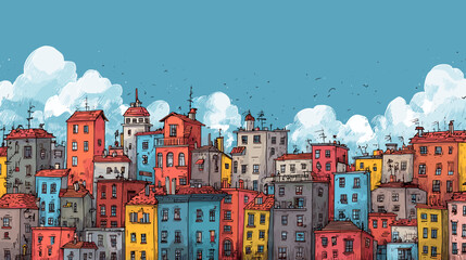 Colorful city skyline illustration