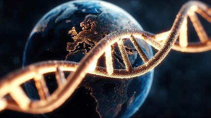 Abstract animation of earth inside a glowing DNA strand - looped - Powered by Adobe