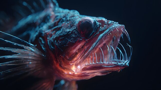 High-Quality Cinematic Shot of Fangtooth Fish in Dark Environment