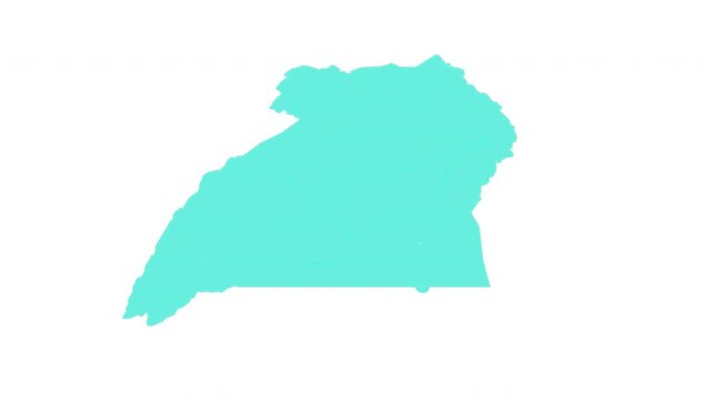 Uganda map outline animation with alpha channel with connectivity, Technology