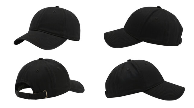 Classic black baseball cap from multiple angles for design mockups