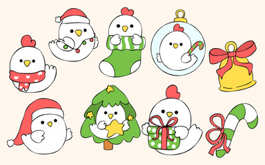 Cute little Chick doodle illustration set and cheerful for christmas festive,Flat design