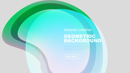 Abstract shapes overlap, creating vibrant color gradients. Modern design features text, button. Clean aesthetic, suitable backgrounds.