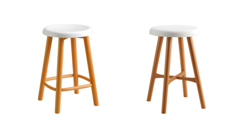 Modern Wooden Bar Stool with White Seat, Isolated on Black
