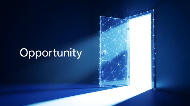 Unlock your potential and seize new opportunities with this modern open door, a symbol of growth, success, and endless possibilities for your business
