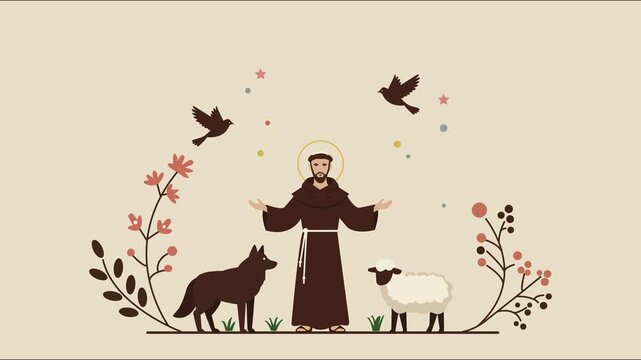 Animated Feast of Saint Francis of Assisi Illustration  Patron Saint of Animals and Nature