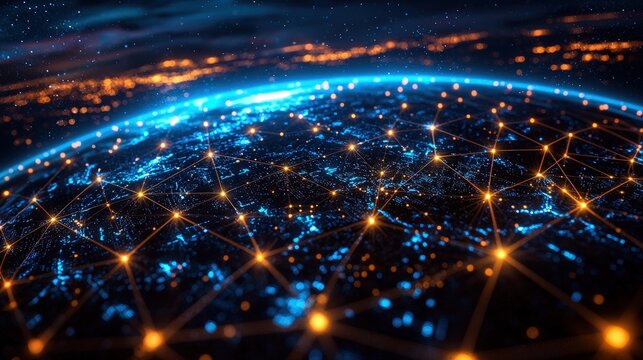 Global network connection lines and dots on planet earth.