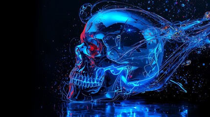 blue skull digital particle art
