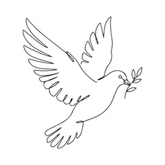 line drawing of flying dove carrying an olive branch