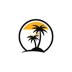 Summer beach logo. Coconut tree, beach resort logo