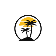 Summer beach logo. Coconut tree, beach resort logo