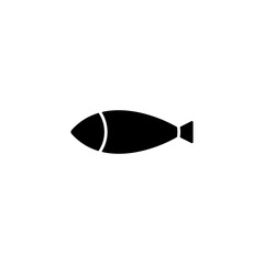 Fish or seafood flat icon illustration isolated on white background. Black silhouette of fish symbol used for food apps, fisheries, and ocean design themes. Simple graphic collection for seafood logo