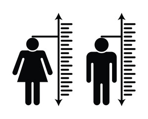Person Silhouette with Ruler Scale | Human Growth and Body Measurement Vector Design.