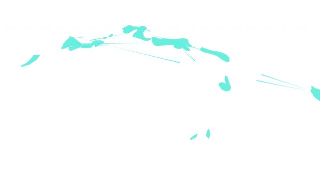 Turks and Caicos Islands map outline animation with alpha channel with connectivity, Technology