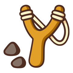 catapult slingshot with rock flat color vector illustration template design