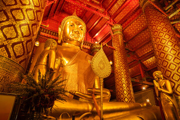 Big Golden Buddha Statue (Luang Pho Tho) at Wat Phananchoeng Worawihan in Ayutthaya, Thailand.