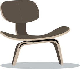 A minimalist wooden chair with curved lines and metal legs visible