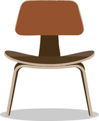 A simple modern chair with a wooden seat and brown upholstery