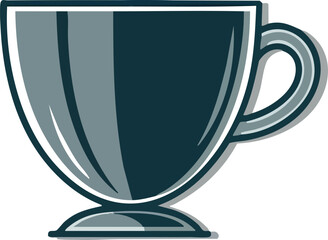 A simple illustration of a dark blue teacup on a white background