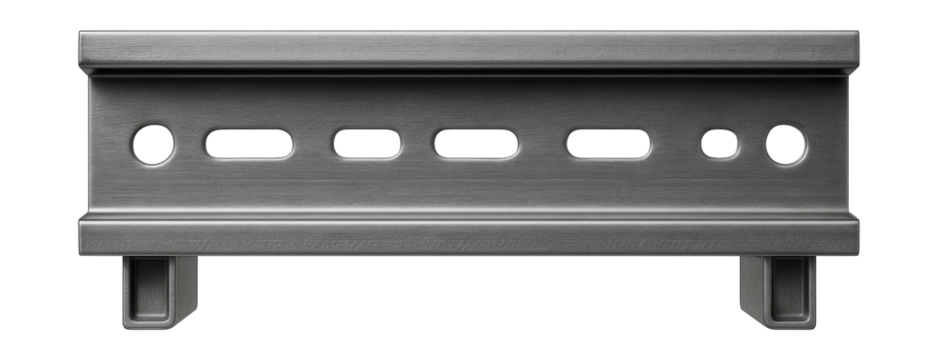 A sturdy DIN rail for securely mounting heavy transformers in home power panels.