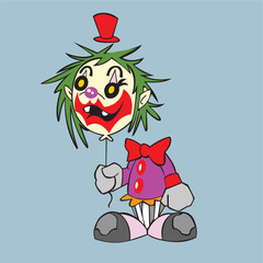 This vector design of a sad and cool colored clown cartoon costume is very suitable for use as an image on a poster or t-shirt, and is very suitable for party activities.