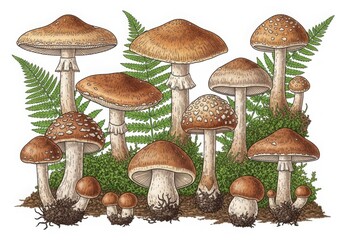 Forest mushroom variety isolated on transparent background isolated on transparent background
