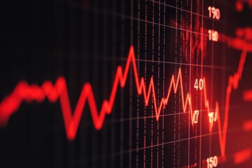 A dynamic red line graph representing fluctuating data trends, indicating growth and decline in a business or financial context.