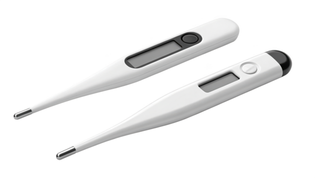 Two digital thermometers isolated on transparent background