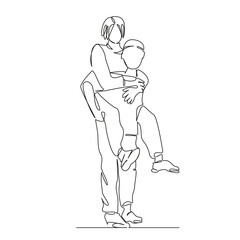 One continuous single drawing line art flat doodle man, woman, shoulder, happy, together, love, couple, fun, carrying. Isolated image hand draw contour on a white background, hand drawn, not AI