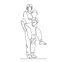 One continuous single drawing line art flat doodle man, woman, shoulder, happy, together, love, couple, fun, carrying. Isolated image hand draw contour on a white background, hand drawn, not AI