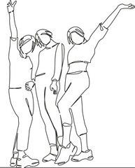 One continuous single drawing line art flat doodle girl, teenage, girlfriend, friendship, woman, friends, smiling. Isolated image hand draw contour on a white background, hand drawn, not AI