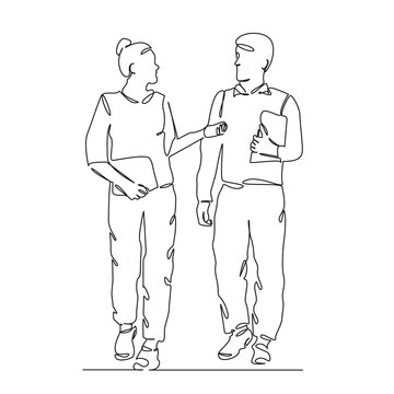 One continuous single drawing line art flat doodle student, person, woman, man, young, studying, education, teenage, university, happy. Isolated image hand draw contour on a white background, hand dra