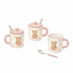 A Gathering of Mugs Beary Sweet Mug Collection isolated watercolor vector illustration svg