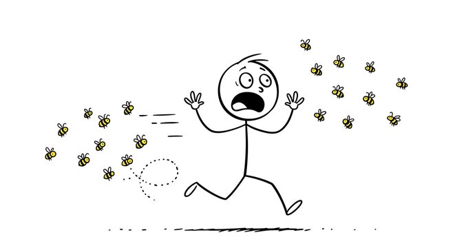 Stick Figure Running From Bees