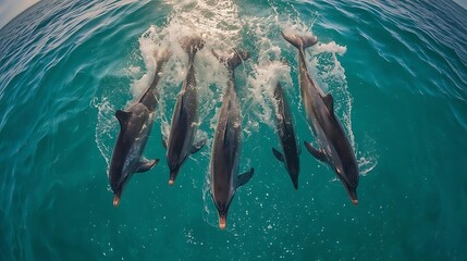 dolphins jumping through ocean waves