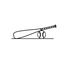 Baseball bat and ball, sports equipment icon. Vector illustration, isolated on a white background. Simple shape for logo design, emblem, symbol, sign, badge, label, or stamp.