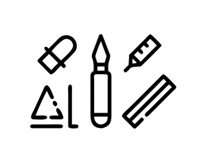 Stationery icons featuring drawing and writing tools