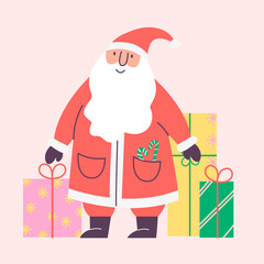 Christmas santa claus with festive gifts and holiday decorations