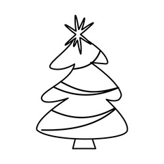 Fototapeta premium Outline christmas tree with festive curved layers and holiday design