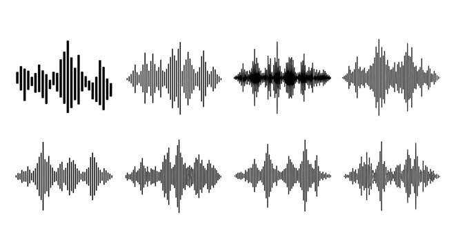 Visual representations of audio waveforms showing different sound patterns and amplitude variations.